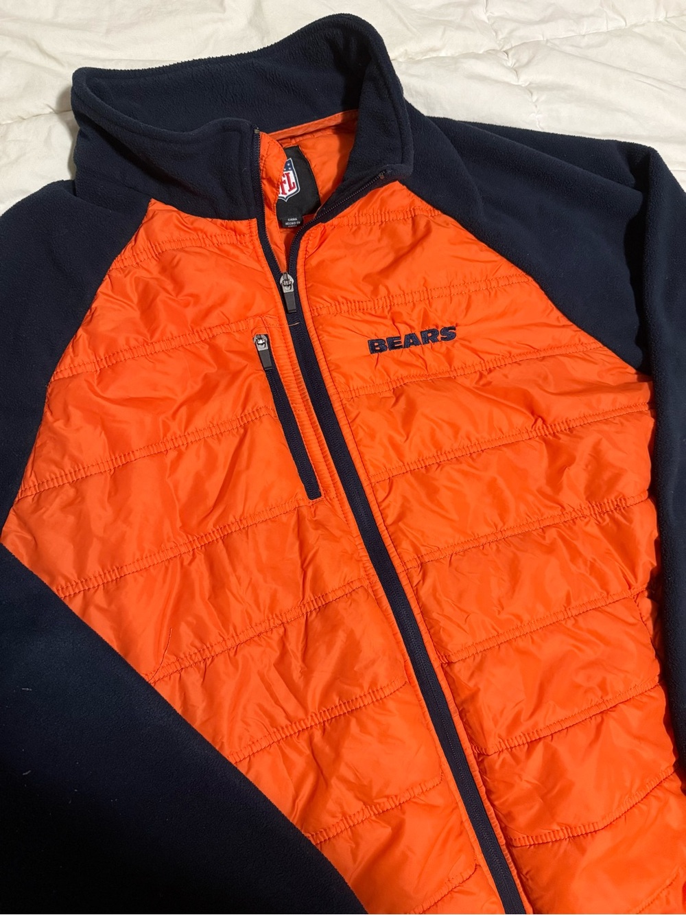 NFL Orange and Navy Quilted Puffer Hybrid Jacket